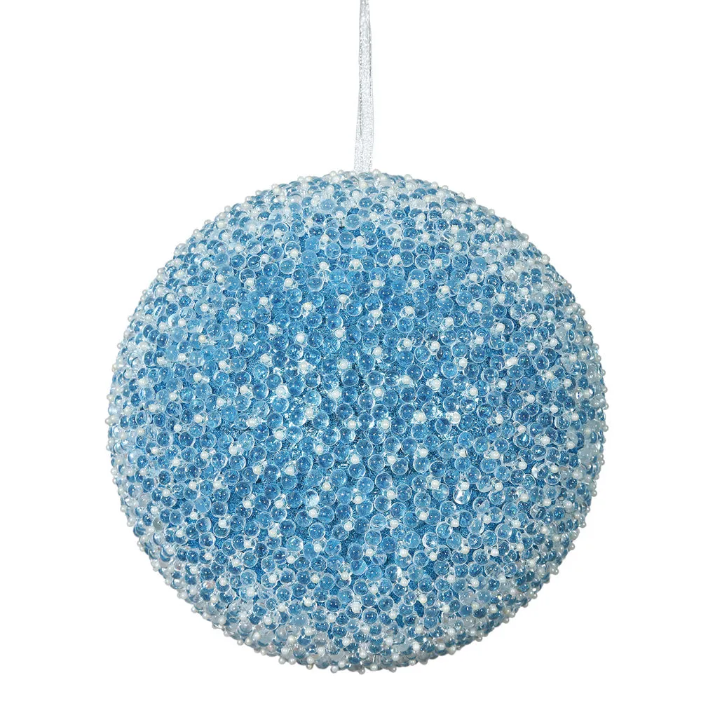10" Turquoise Acrylic Beaded Foil Styrofoam Christmas Ball Ornament