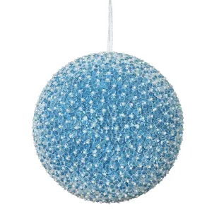 10" Turquoise Acrylic Beaded Foil Styrofoam Christmas Ball Ornament