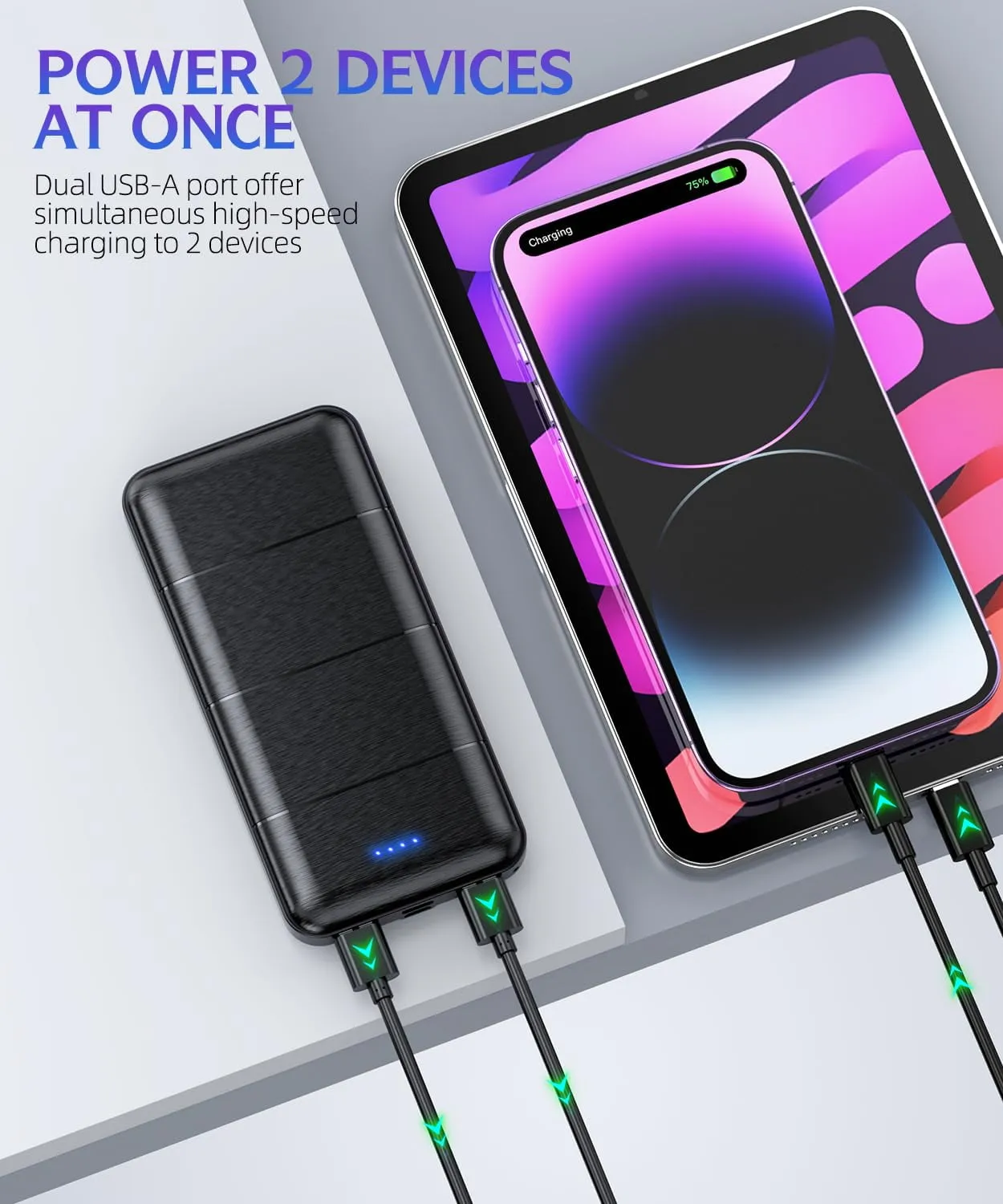 2 Pack Power Bank Charger,15000mAh for Each, 15W Fast Charging Portable Charger,Compatible with Smartphones and All USB Devices (Deep Black and White)