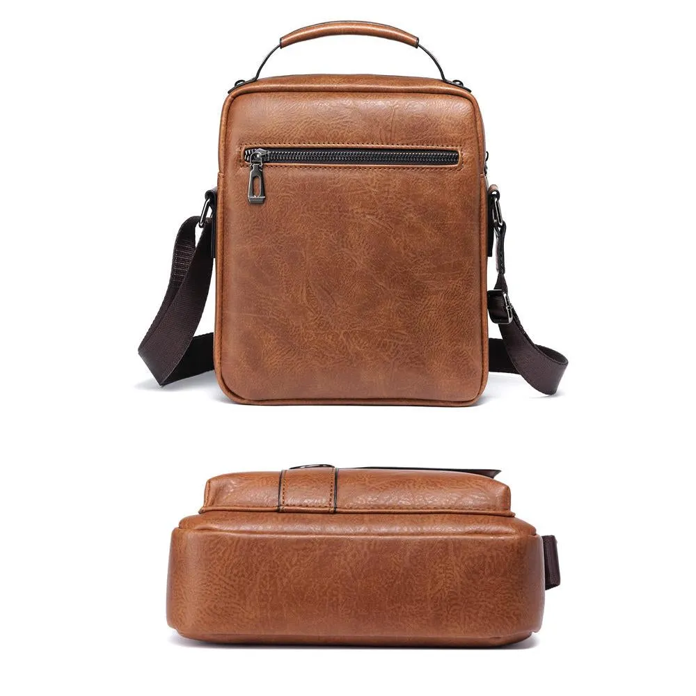 (20x25cm) Men's Leather Shoulder Bag Fashion Crossbody Business Bag - Black