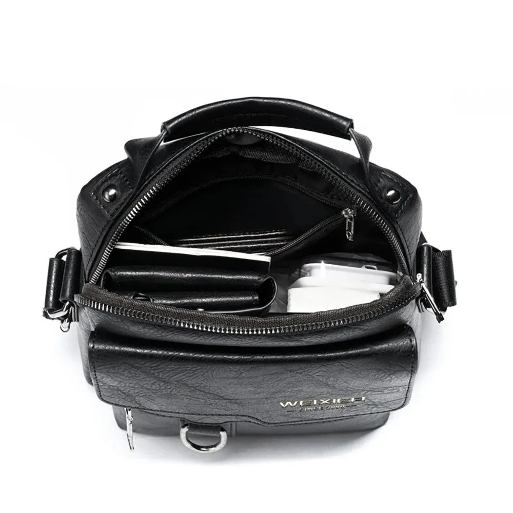 (20x25cm) Men's Leather Shoulder Bag Fashion Crossbody Business Bag - Black