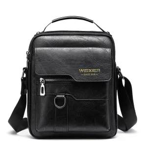 (20x25cm) Men's Leather Shoulder Bag Fashion Crossbody Business Bag - Black