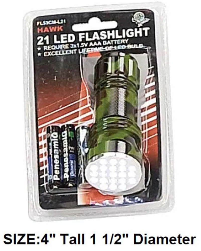 3-3/4 inch 21 LED Camouflage Flashlight With Batteries Included :(Units= 14)