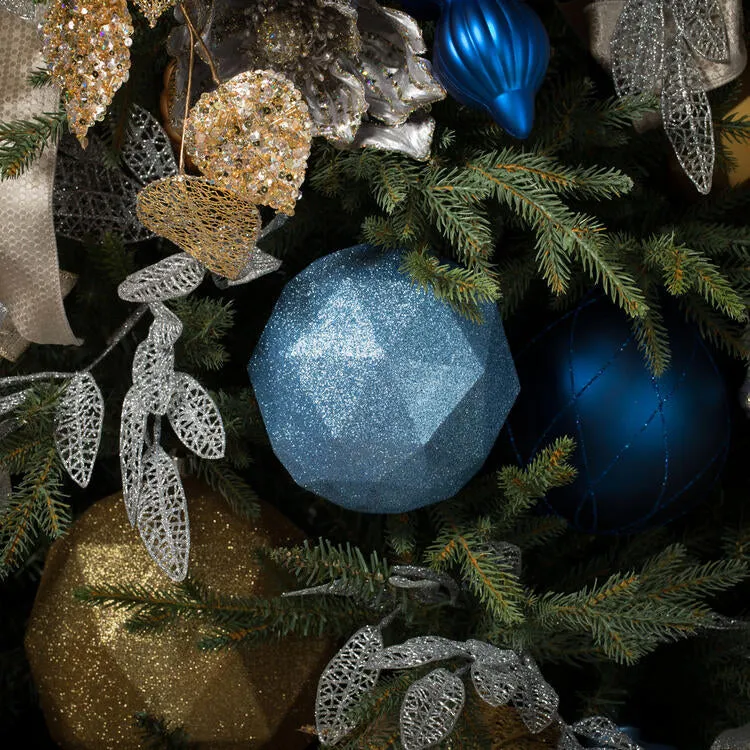 6" Periwinkle Glitter Geometric Balls Ornaments 4 Per Bag