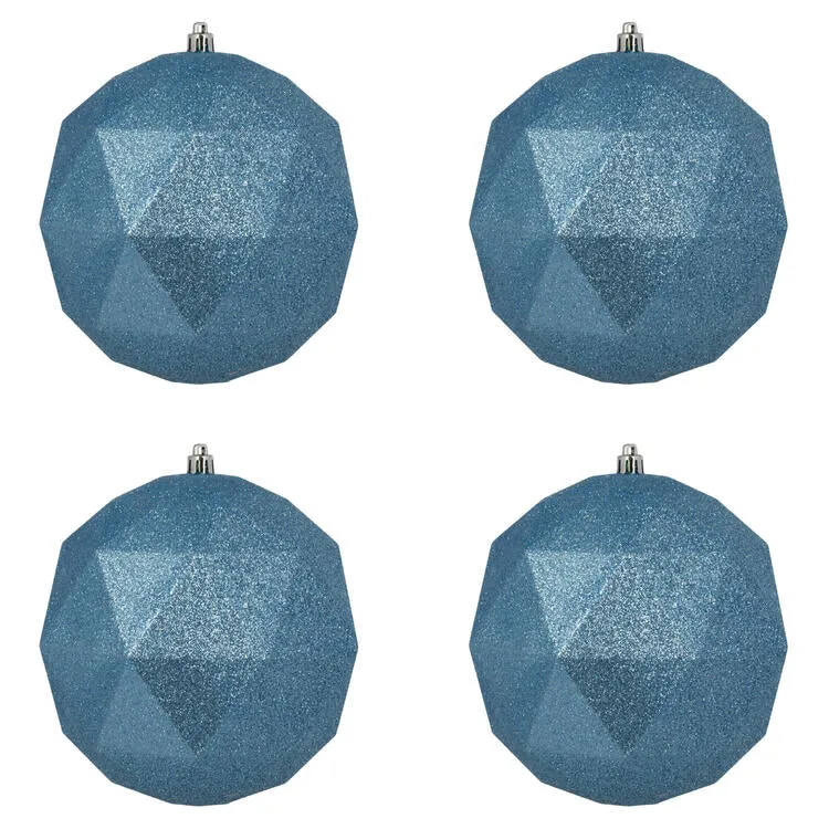 6" Periwinkle Glitter Geometric Balls Ornaments 4 Per Bag