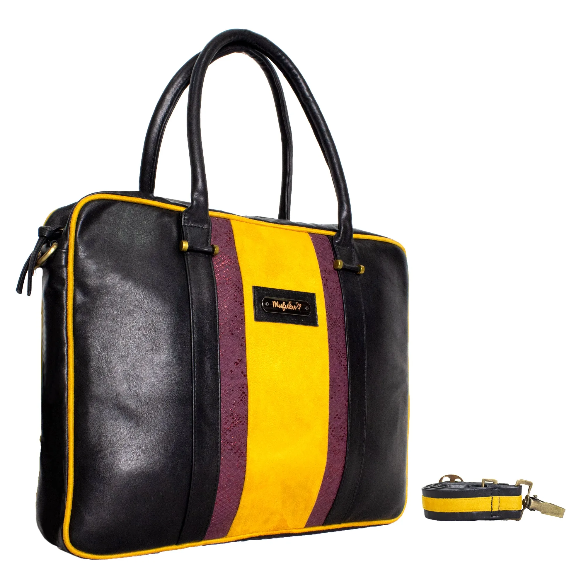 Aristo Laptop Bag - Black   Mustard