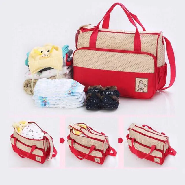 Baby 5 in 1 Baby Diaper bags, Waterproof Travel Bag - Red