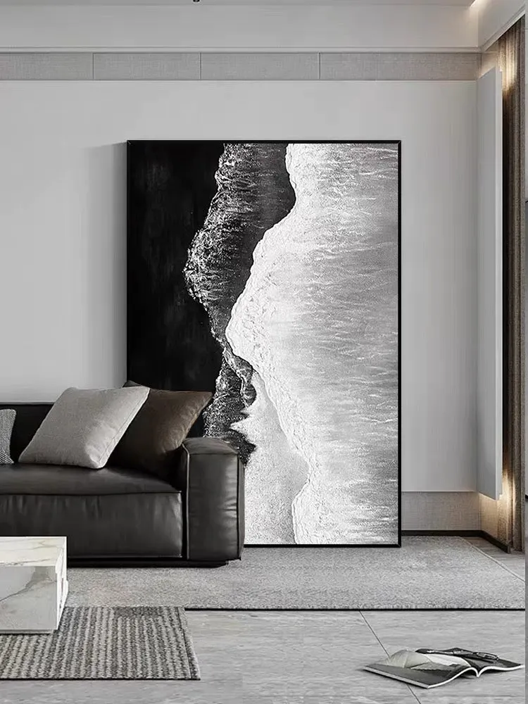 Black and White Seashore Textured Oil Painting