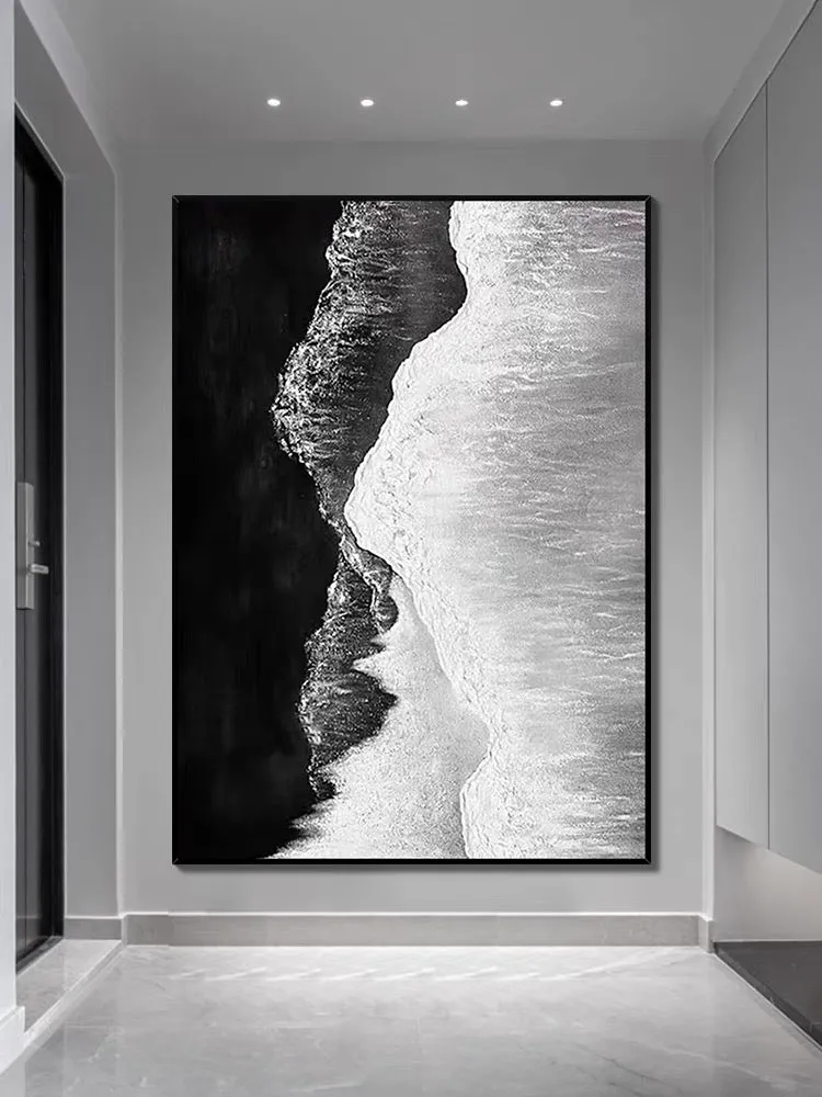 Black and White Seashore Textured Oil Painting