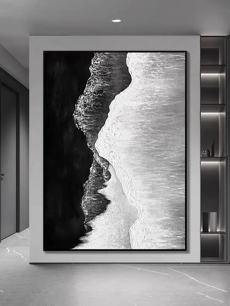 Black and White Seashore Textured Oil Painting