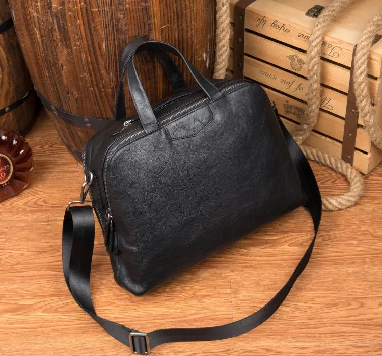 Black Cool Leather 14 inches Shoulder Bag Travel Bags Handbags Luggage Bag for Men