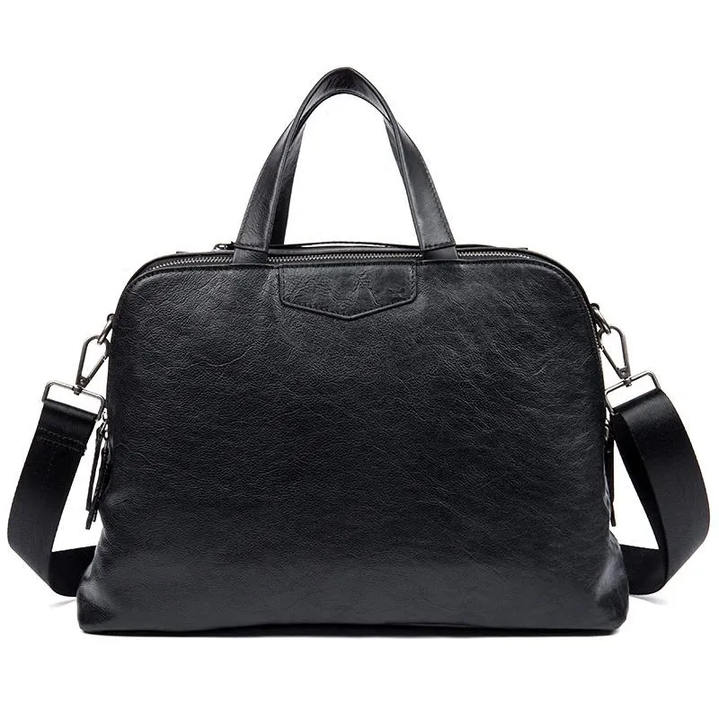Black Cool Leather 14 inches Shoulder Bag Travel Bags Handbags Luggage Bag for Men