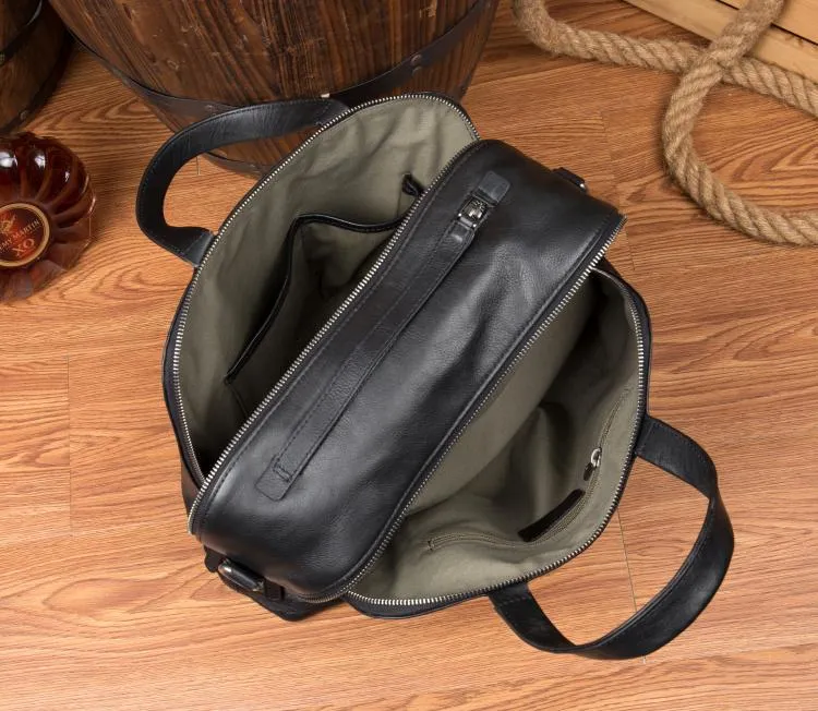Black Cool Leather 14 inches Shoulder Bag Travel Bags Handbags Luggage Bag for Men