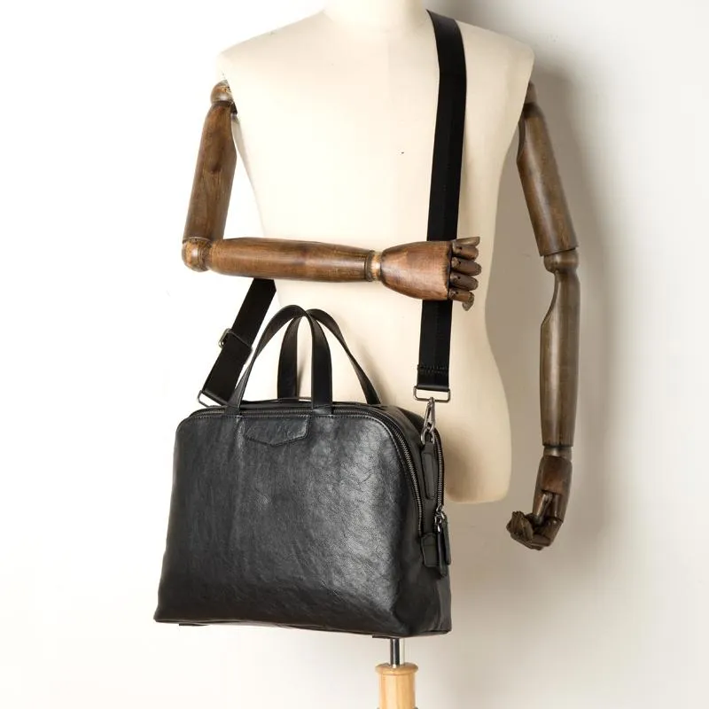 Black Cool Leather 14 inches Shoulder Bag Travel Bags Handbags Luggage Bag for Men