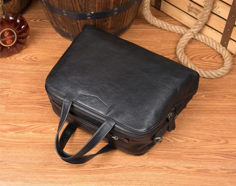Black Cool Leather 14 inches Shoulder Bag Travel Bags Handbags Luggage Bag for Men