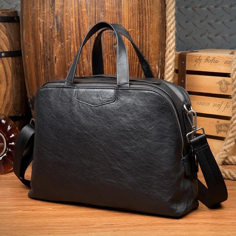 Black Cool Leather 14 inches Shoulder Bag Travel Bags Handbags Luggage Bag for Men