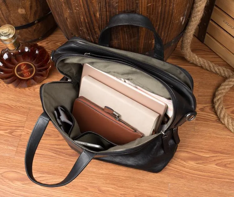 Black Cool Leather 14 inches Shoulder Bag Travel Bags Handbags Luggage Bag for Men