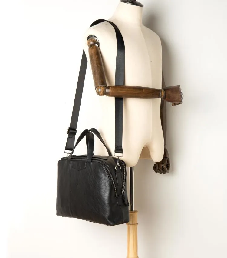 Black Cool Leather 14 inches Shoulder Bag Travel Bags Handbags Luggage Bag for Men
