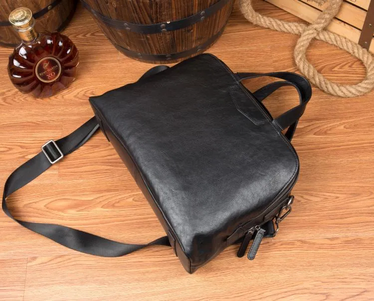 Black Cool Leather 14 inches Shoulder Bag Travel Bags Handbags Luggage Bag for Men