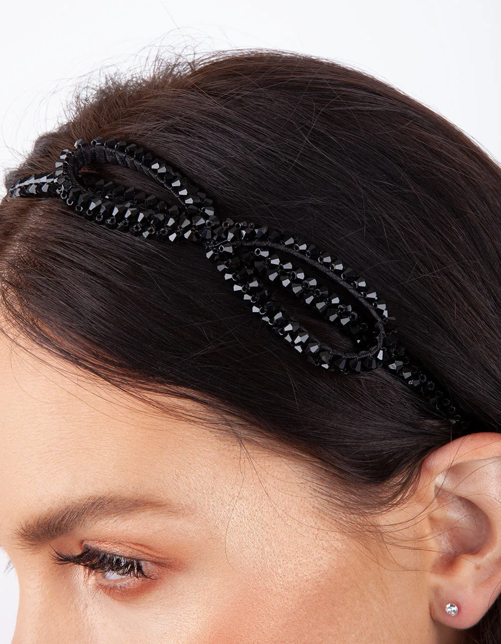 Black Diamante Bow Headband