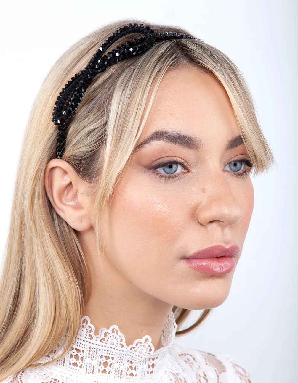Black Diamante Bow Headband
