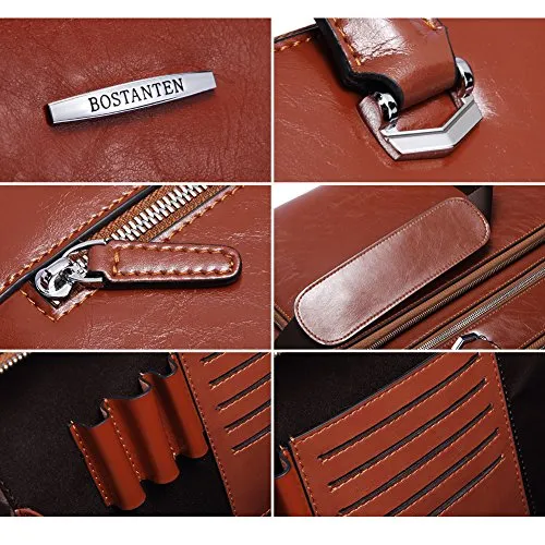 BOSTANTEN Leather Briefcase Shoulder 15.6"Laptop Business Vintage Slim Messenger Bags for Men &