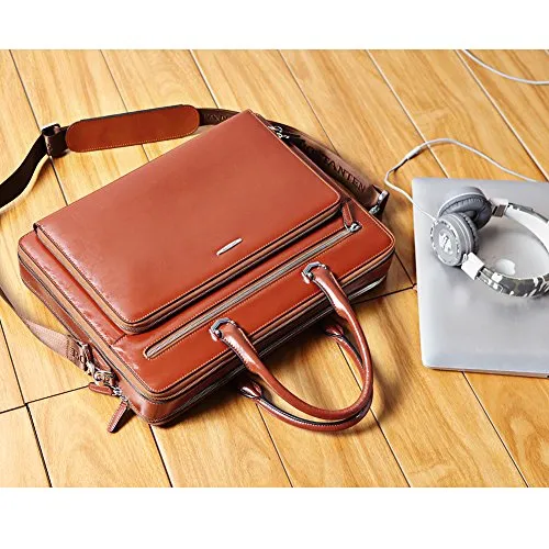 BOSTANTEN Leather Briefcase Shoulder 15.6"Laptop Business Vintage Slim Messenger Bags for Men &