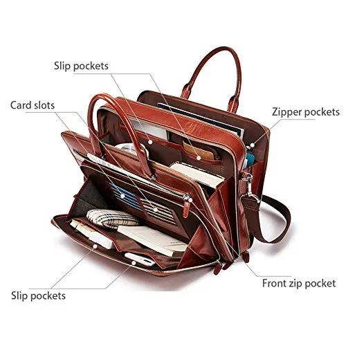 BOSTANTEN Leather Briefcase Shoulder 15.6"Laptop Business Vintage Slim Messenger Bags for Men &