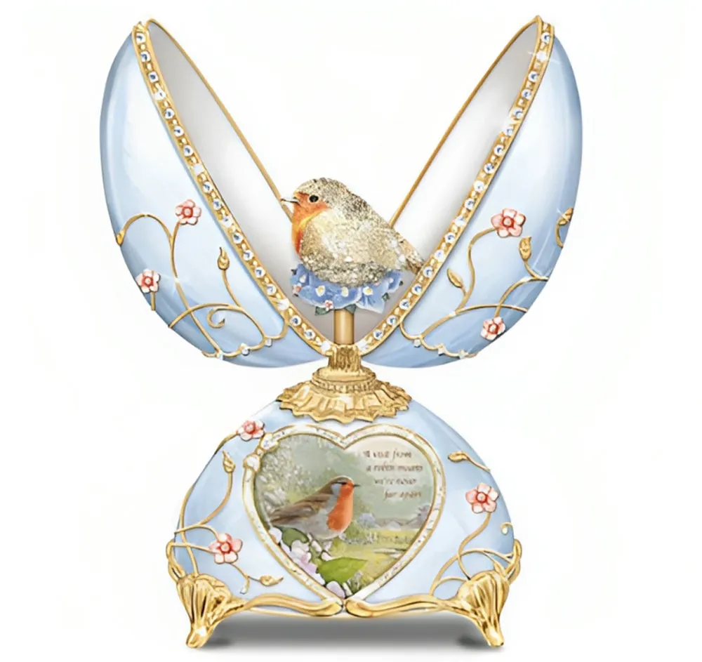 Bradford Exchange Messenger From Heaven Egg A Touch of Love & Hope Handcrafted Heirloom Porcelain with 22-Carat Gold Accents & Over 100 Hand Set Faux Crystals Musical Egg by Adrian Rigby 6.5-inches