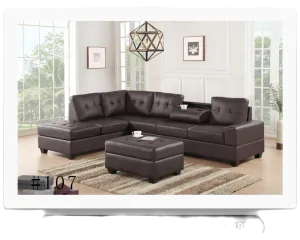 Brown Leather Sectional- With Drop Down Cup Holders- Model Roma