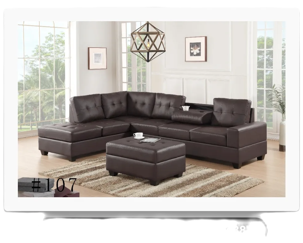 Brown Leather Sectional- With Drop Down Cup Holders- Model Roma