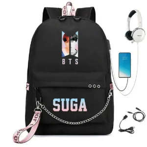 BTS BTS school bag USB charging backpack outdoor sports personalized student school bag-13