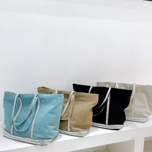 Casual Large Capacity Canvas Handbags for Women Korean Striped Colorful Ladies Tote Weekender Big Shoulder Bags Diamond Shopper