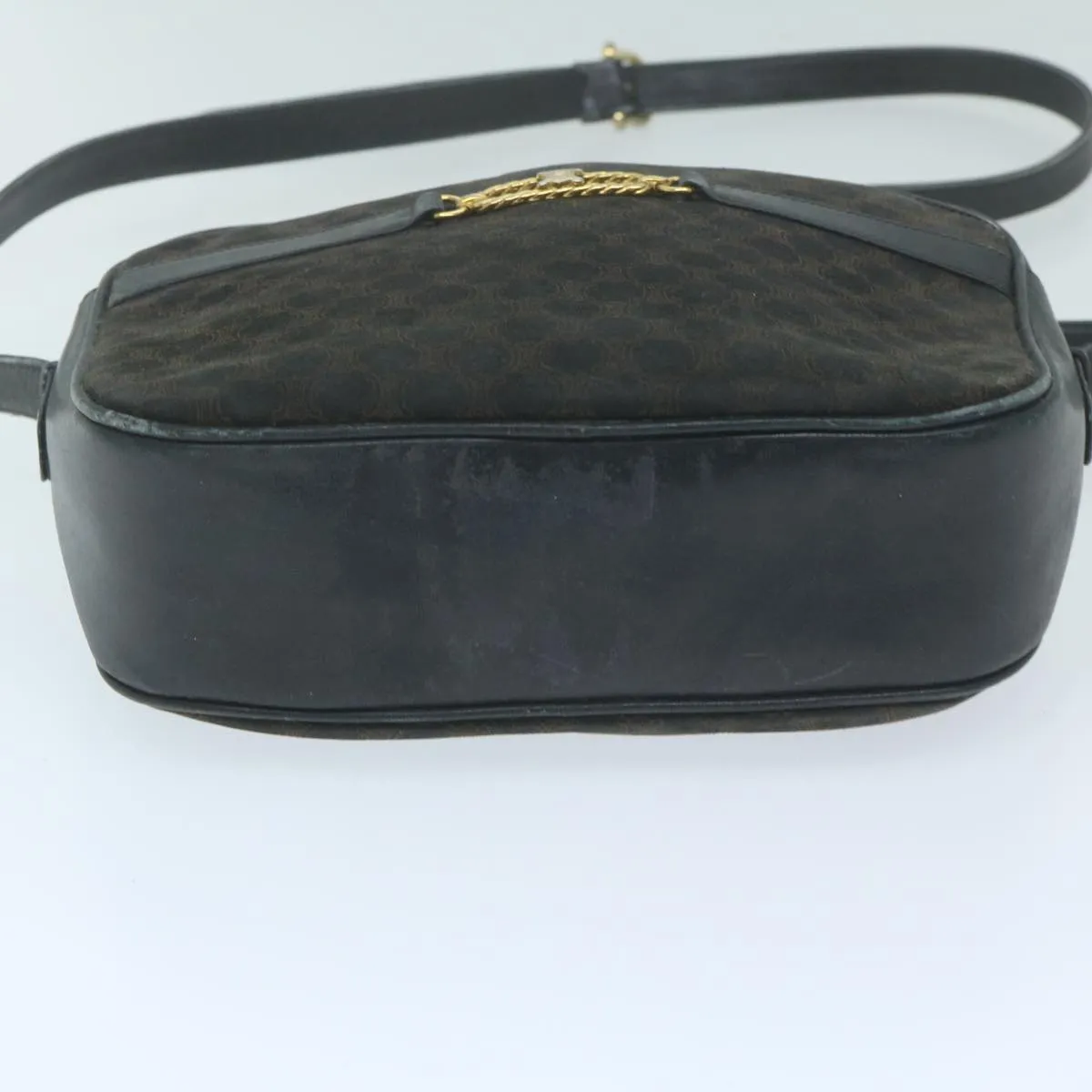CELINE Macadam Canvas Shoulder Bag Black Brown Auth 64224