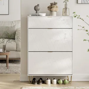 classic Shoe Storage Cabinet, Shoe Cabinet with 2 Flip Drawers Entryway Shoe Storage Freestanding Shoe Organizer Cabinet with Metal Leg, Narrow Shoe Rack Cabinet, Diamond Black
