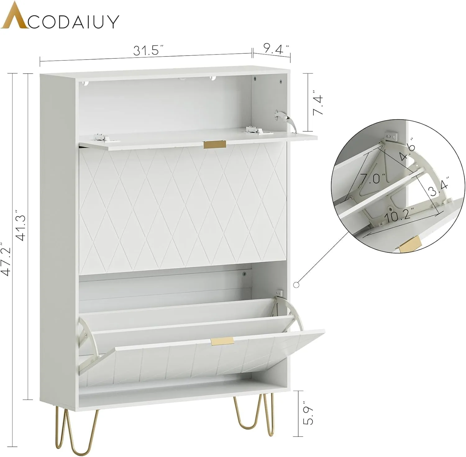 classic Shoe Storage Cabinet, Shoe Cabinet with 2 Flip Drawers Entryway Shoe Storage Freestanding Shoe Organizer Cabinet with Metal Leg, Narrow Shoe Rack Cabinet, Diamond Black