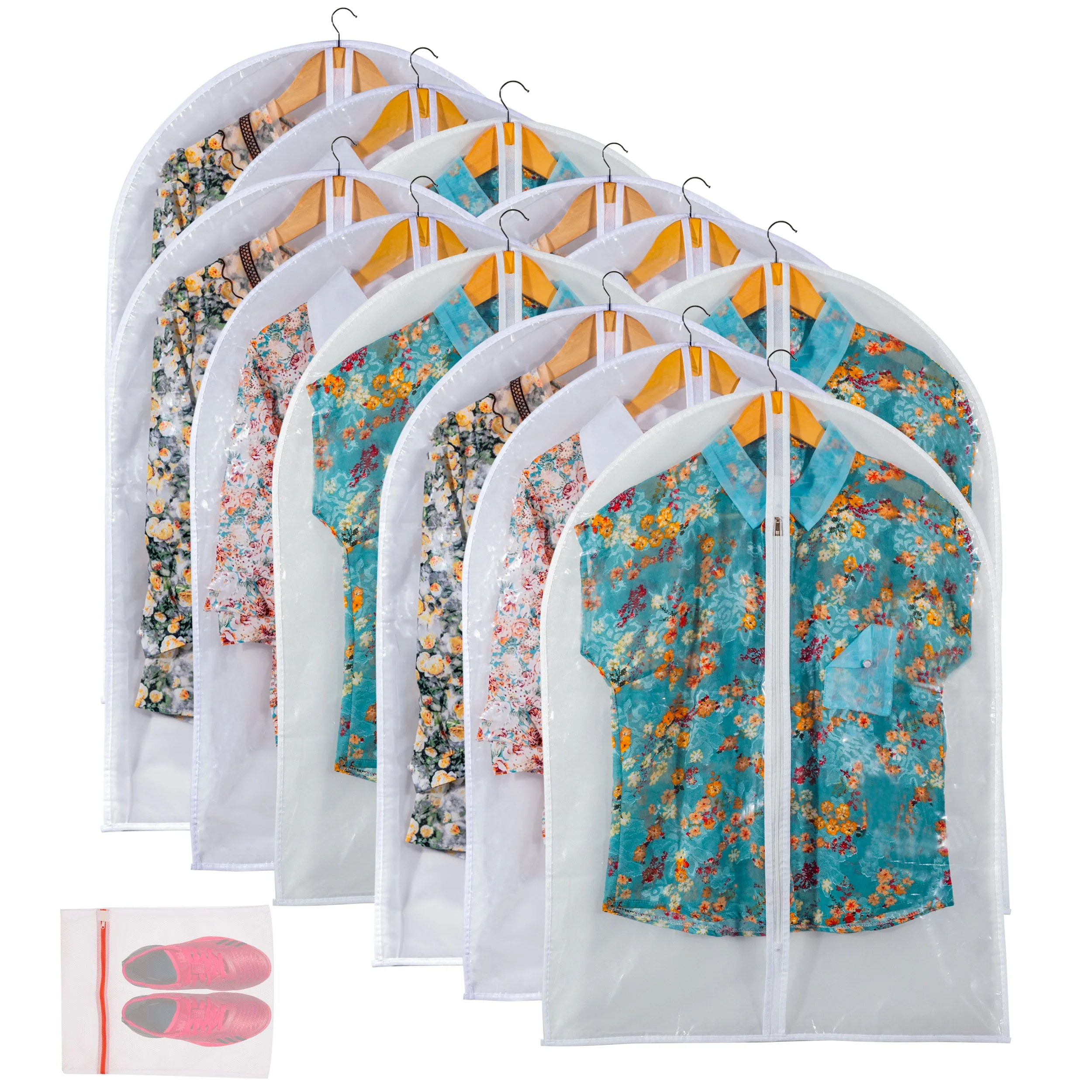 Clear Garment Bag Suit Bags for Closet Storage, Vinyl Garment Bags for Hanging Clothes, Short Hanging Bags Coat Covers for Closet with Zipper- 24'' X 32''/6Pack-12 Pack