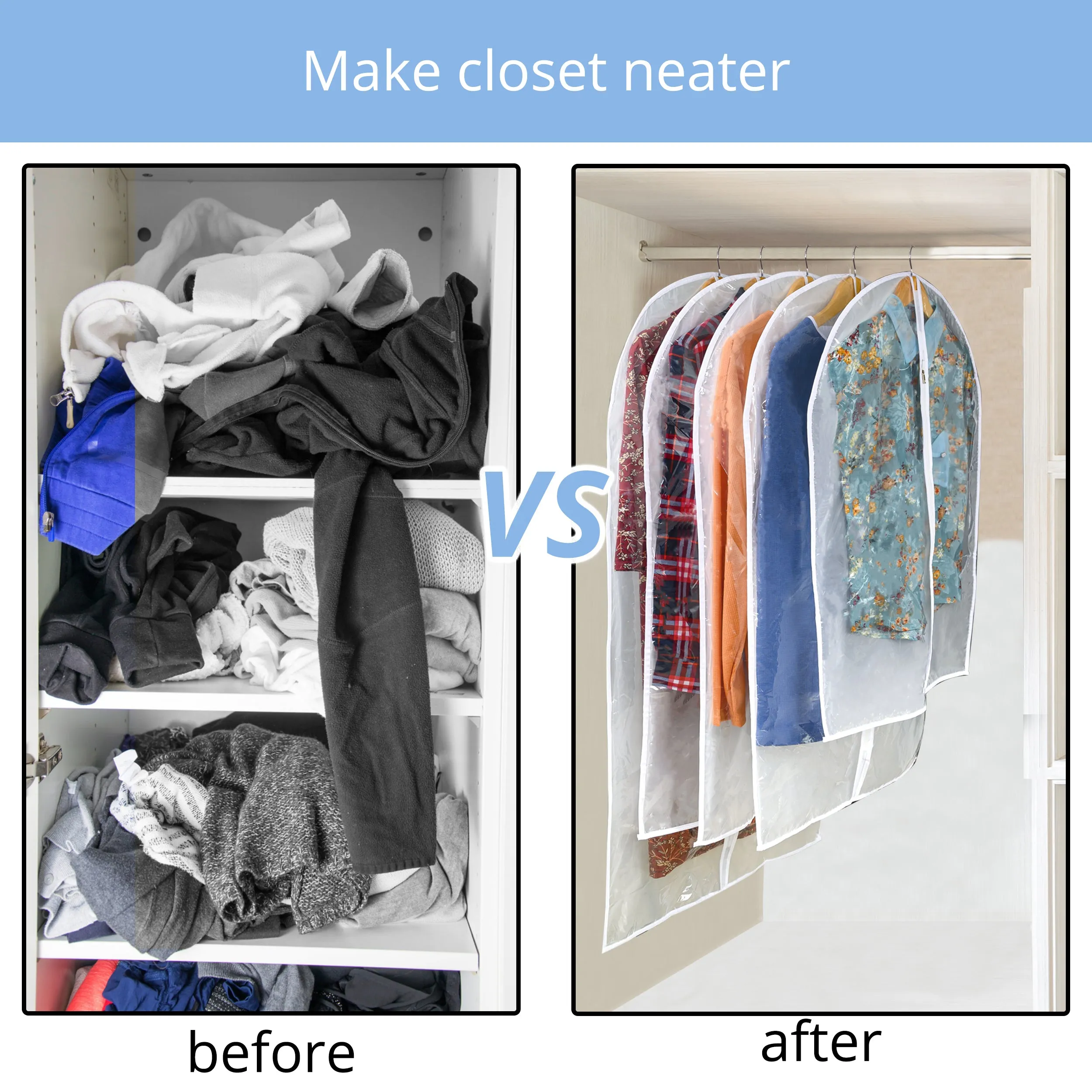 Clear Garment Bag Suit Bags for Closet Storage, Vinyl Garment Bags for Hanging Clothes, Short Hanging Bags Coat Covers for Closet with Zipper- 24'' X 32''/6Pack-12 Pack