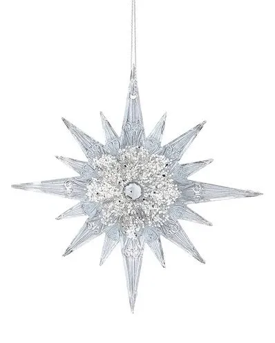 Clear Snowflake With Glitter & Gemstone Ornament