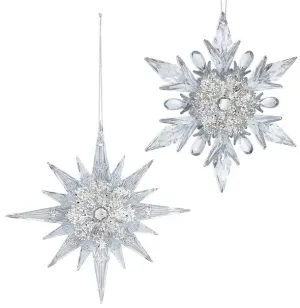 Clear Snowflake With Glitter & Gemstone Ornament