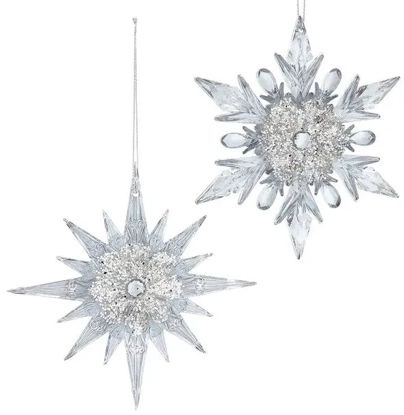Clear Snowflake With Glitter & Gemstone Ornament