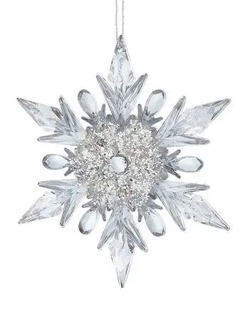 Clear Snowflake With Glitter & Gemstone Ornament