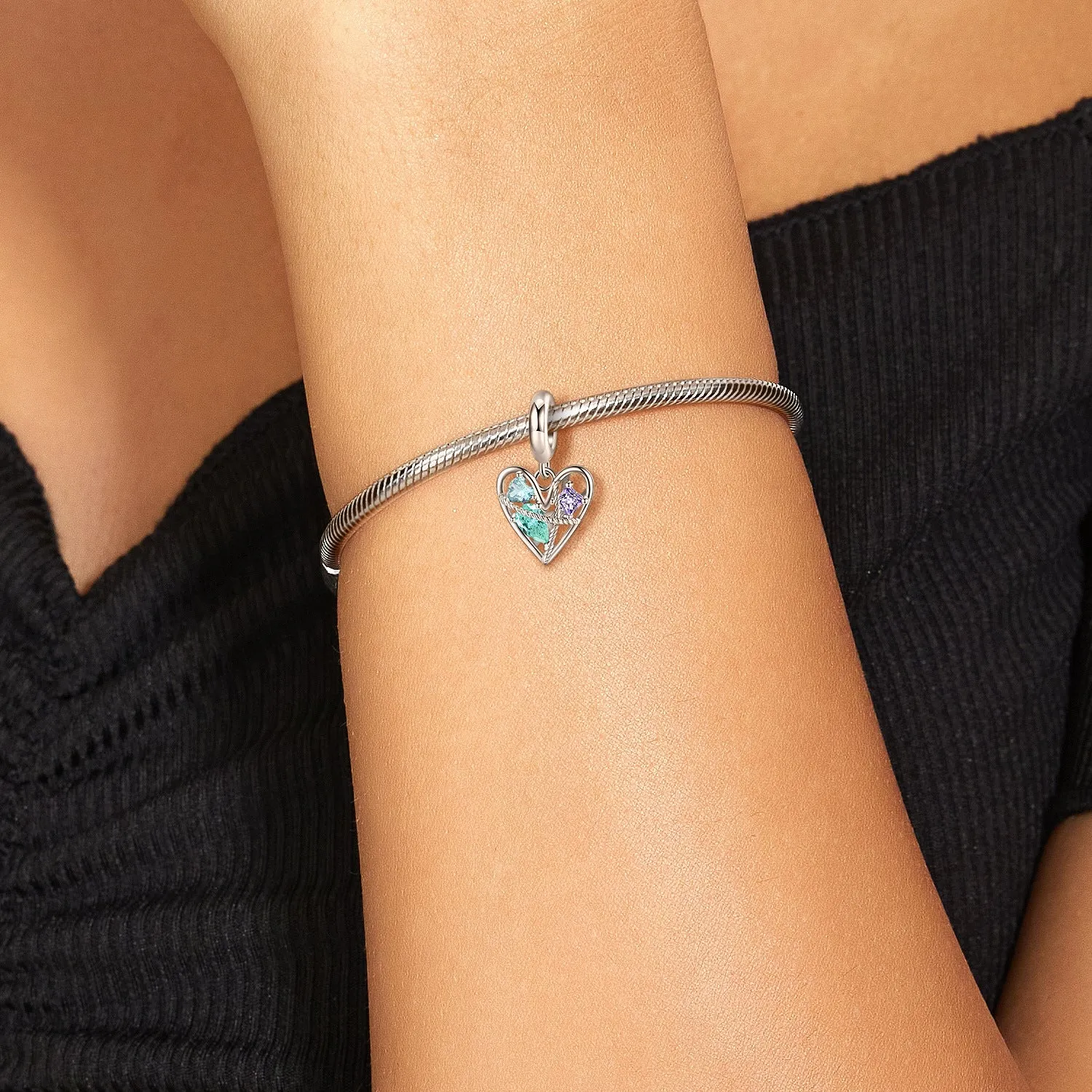 Colorful Zircon Hollow Heart Shaped Silver Pendant