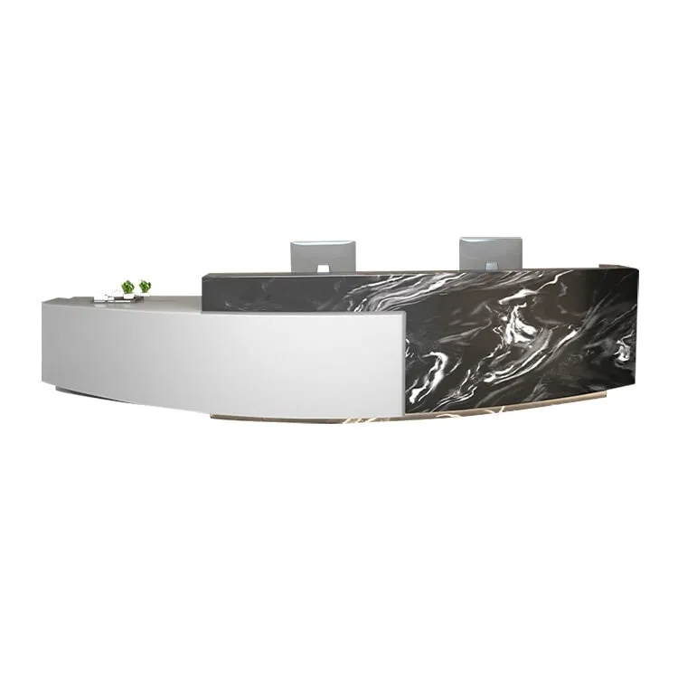 Company Reception Desk Imitation Marble Round Arc Bar