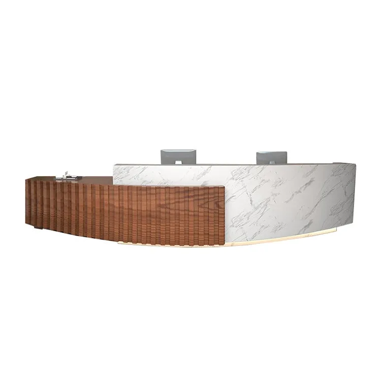 Company Reception Desk Imitation Marble Round Arc Bar