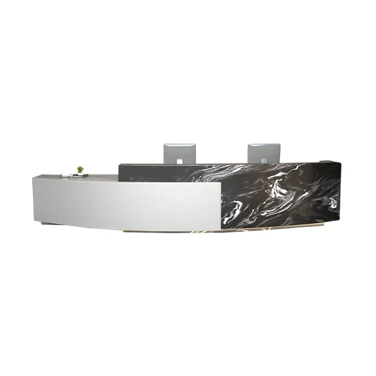 Company Reception Desk Imitation Marble Round Arc Bar