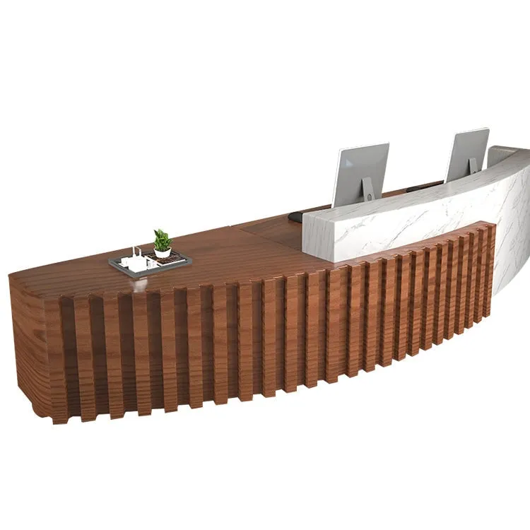 Company Reception Desk Imitation Marble Round Arc Bar