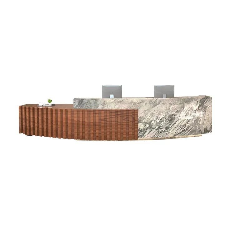 Company Reception Desk Imitation Marble Round Arc Bar