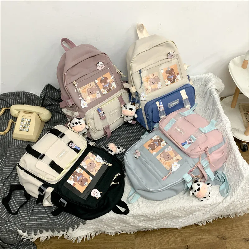 Contrast Color Backpack Ins Backpack Wholesale College Student Korean Backpack Large Capacity Middle School Student Schoolbag Girl