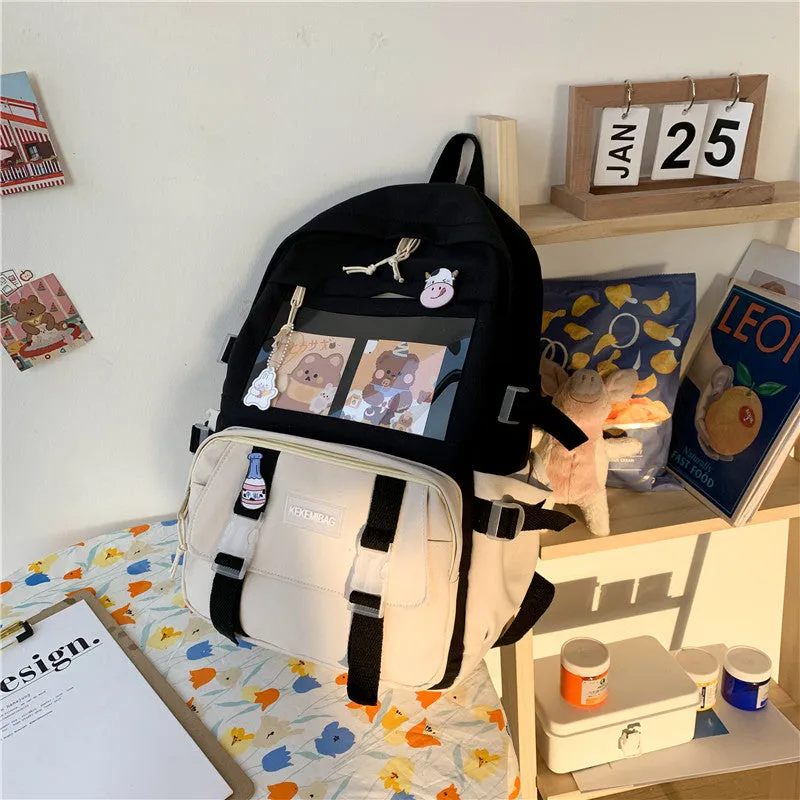 Contrast Color Backpack Ins Backpack Wholesale College Student Korean Backpack Large Capacity Middle School Student Schoolbag Girl
